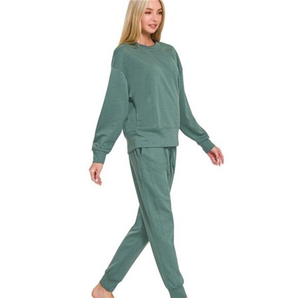 Zenana Scuba Crewneck Pullover & Joggers 2 Pieces Set - Picture 2 of 3